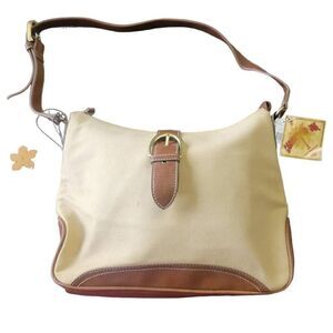 Caribbean Joe Canvas Leather Shoulder Bag Cream NWT Vacation Tropical